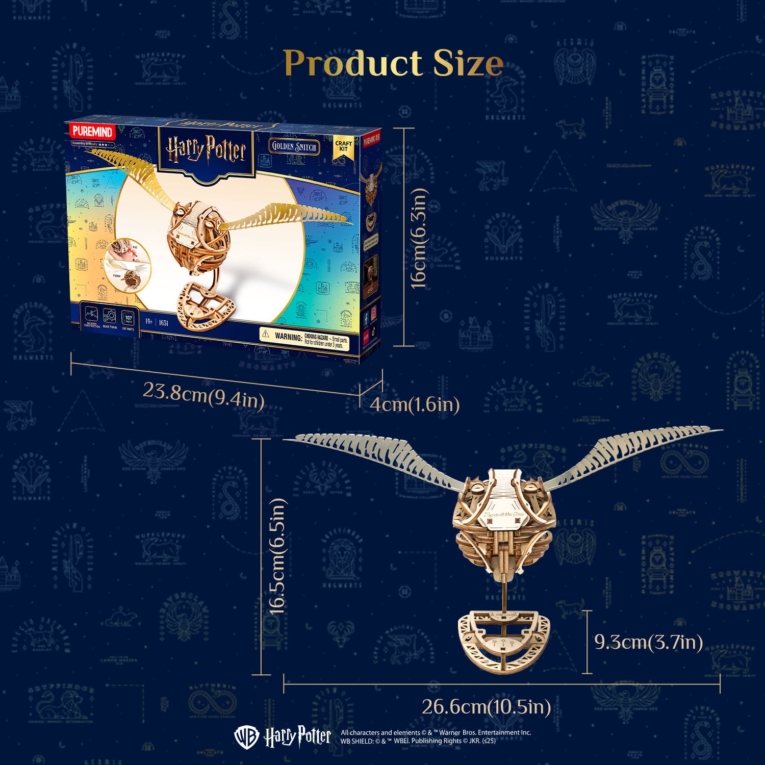 Puremind x Harry Potter Golden Snitch wooden puzzle size dimensions