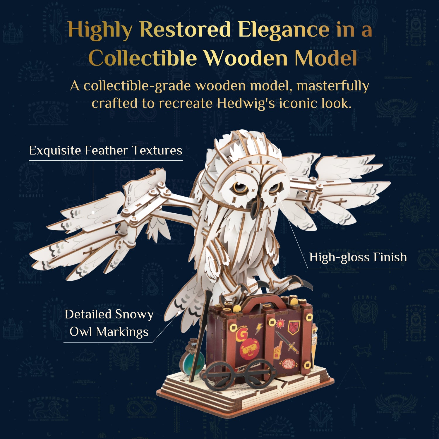 Puremind x Harry Potter Hedwig Wooden Gallery - close-up wood carving details