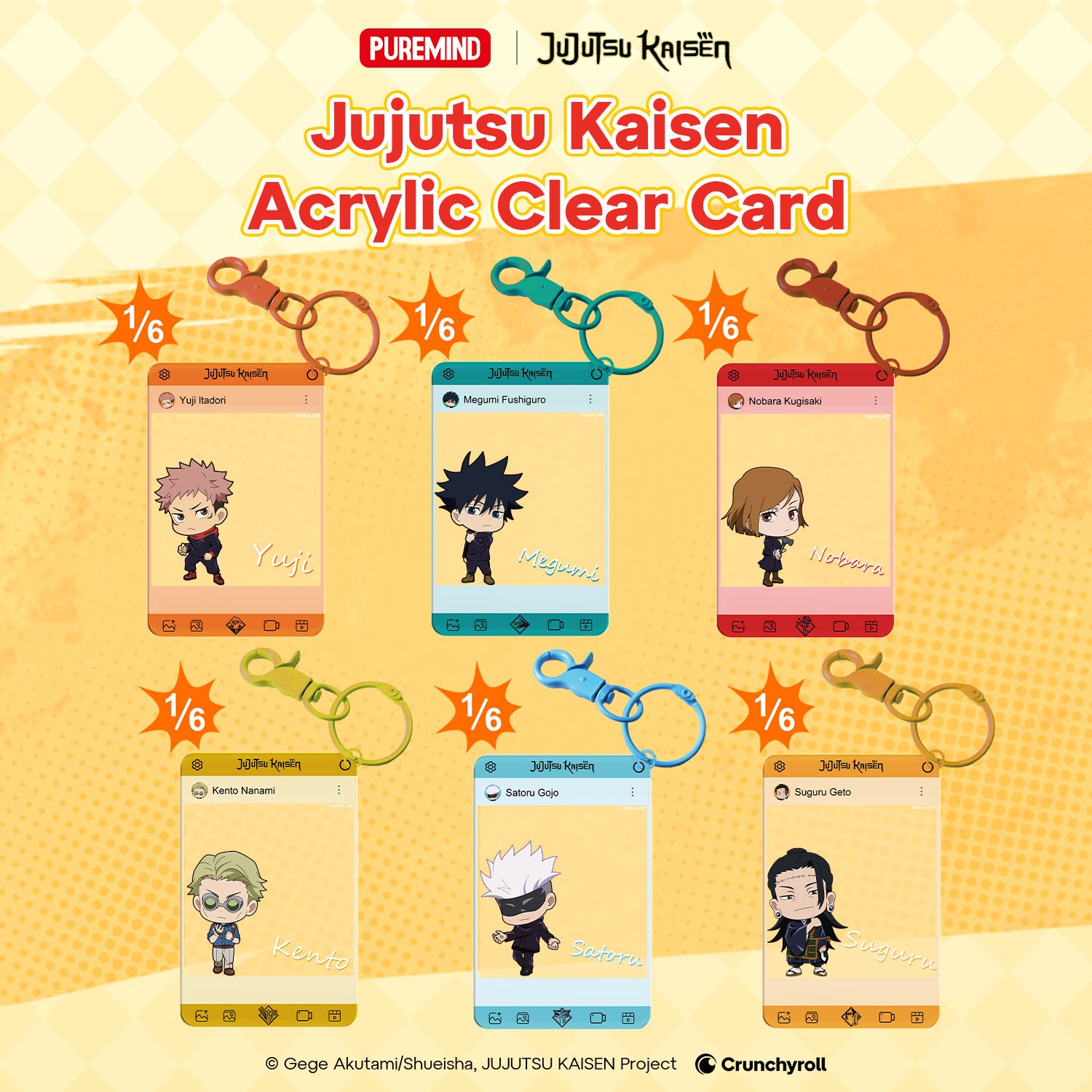 Puremind x Jujutsu Kaisen acrylic clear cards - character collection display