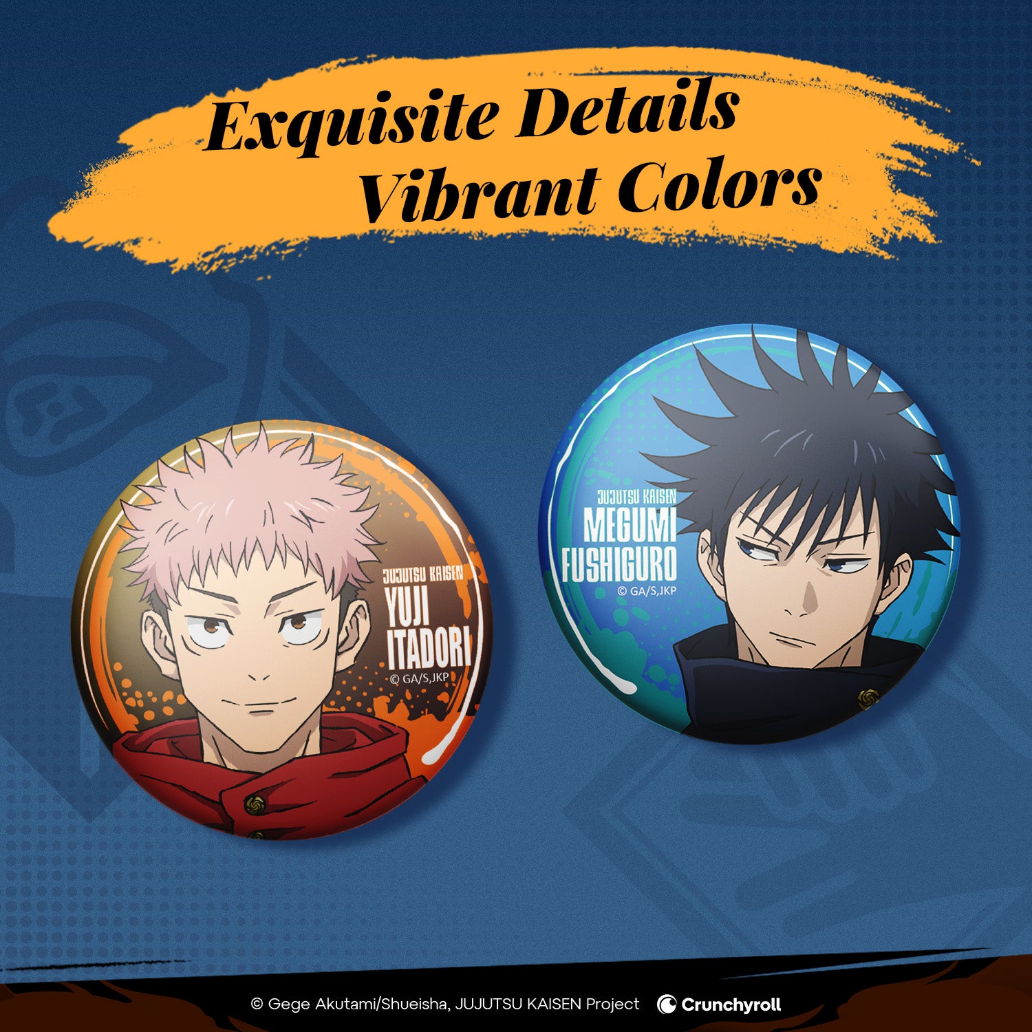 Puremind x Jujutsu Kaisen button pin - close-up character design