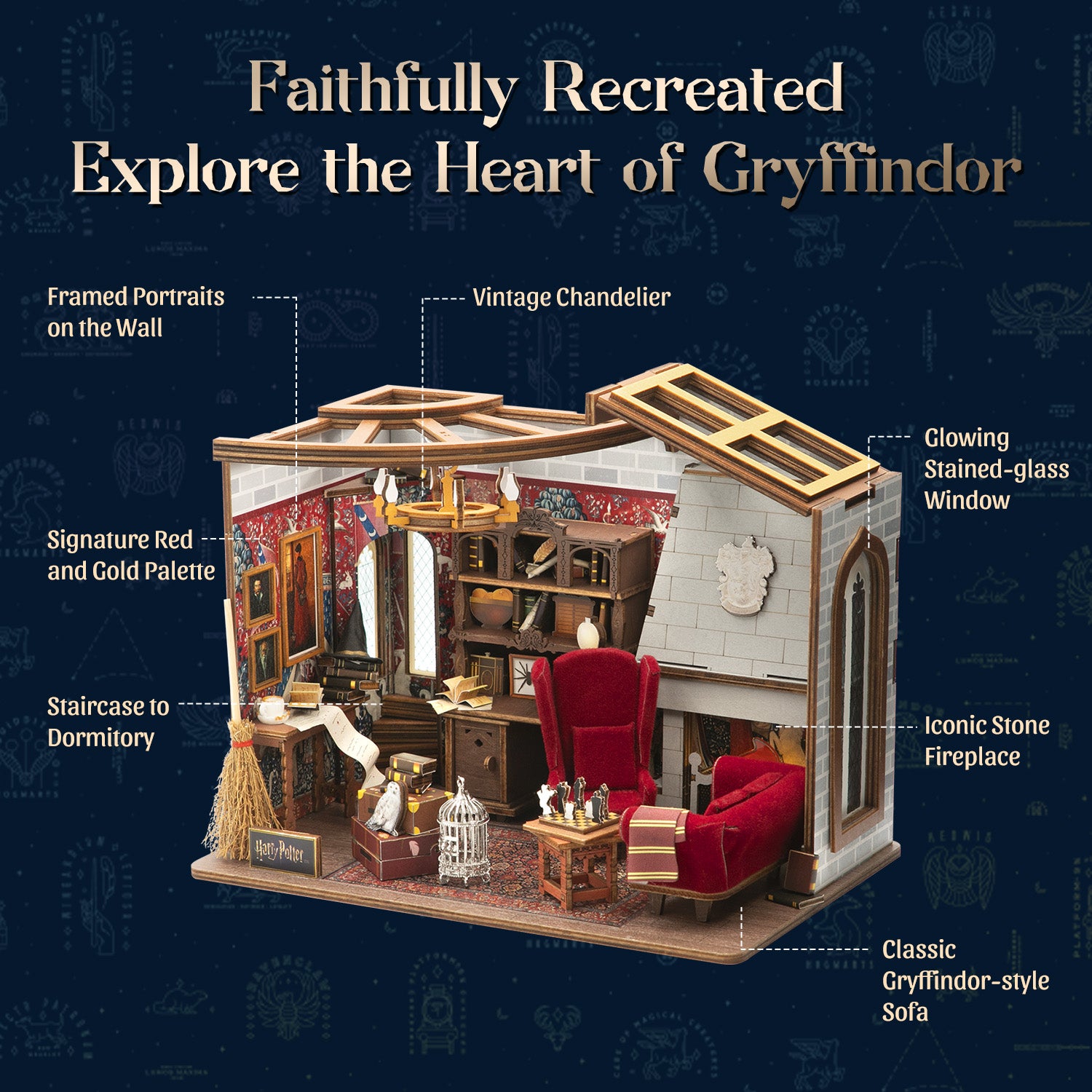 Puremind x Harry Potter Gryffindor Common Room wooden puzzle detailed design