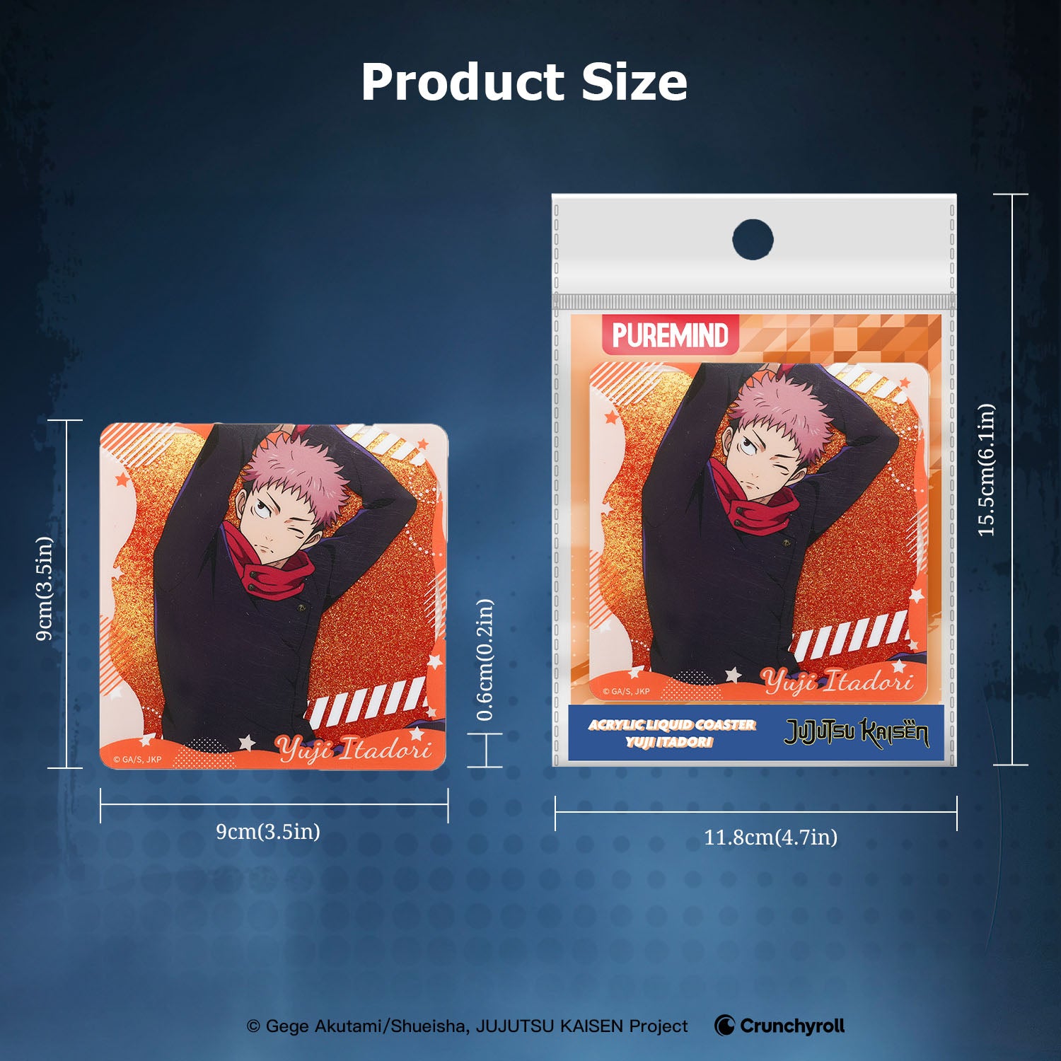 Puremind x Jujutsu Kaisen Acrylic Liquid Coaster size details