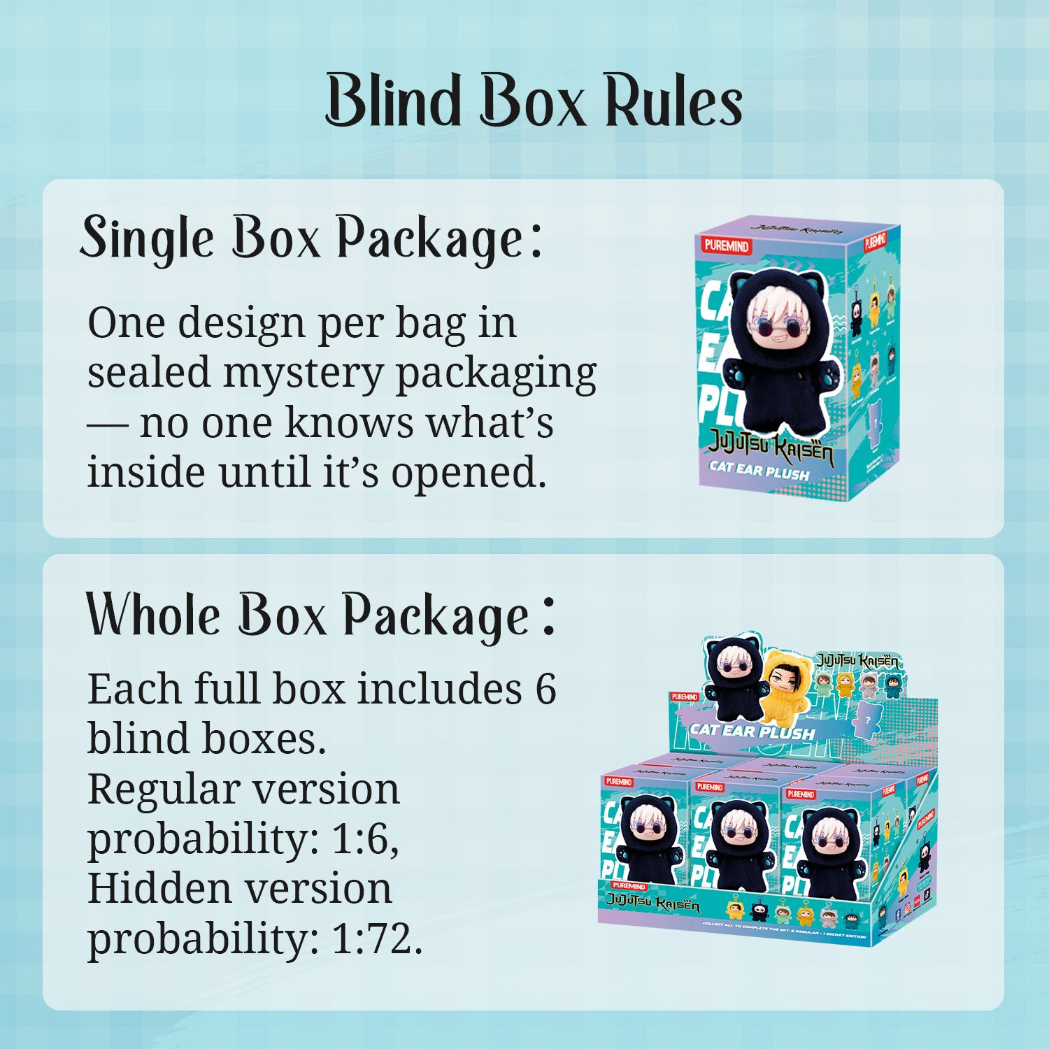 Puremind x Jujutsu Kaisen Cat Ear Plush Series vinyl plush blind box full set
