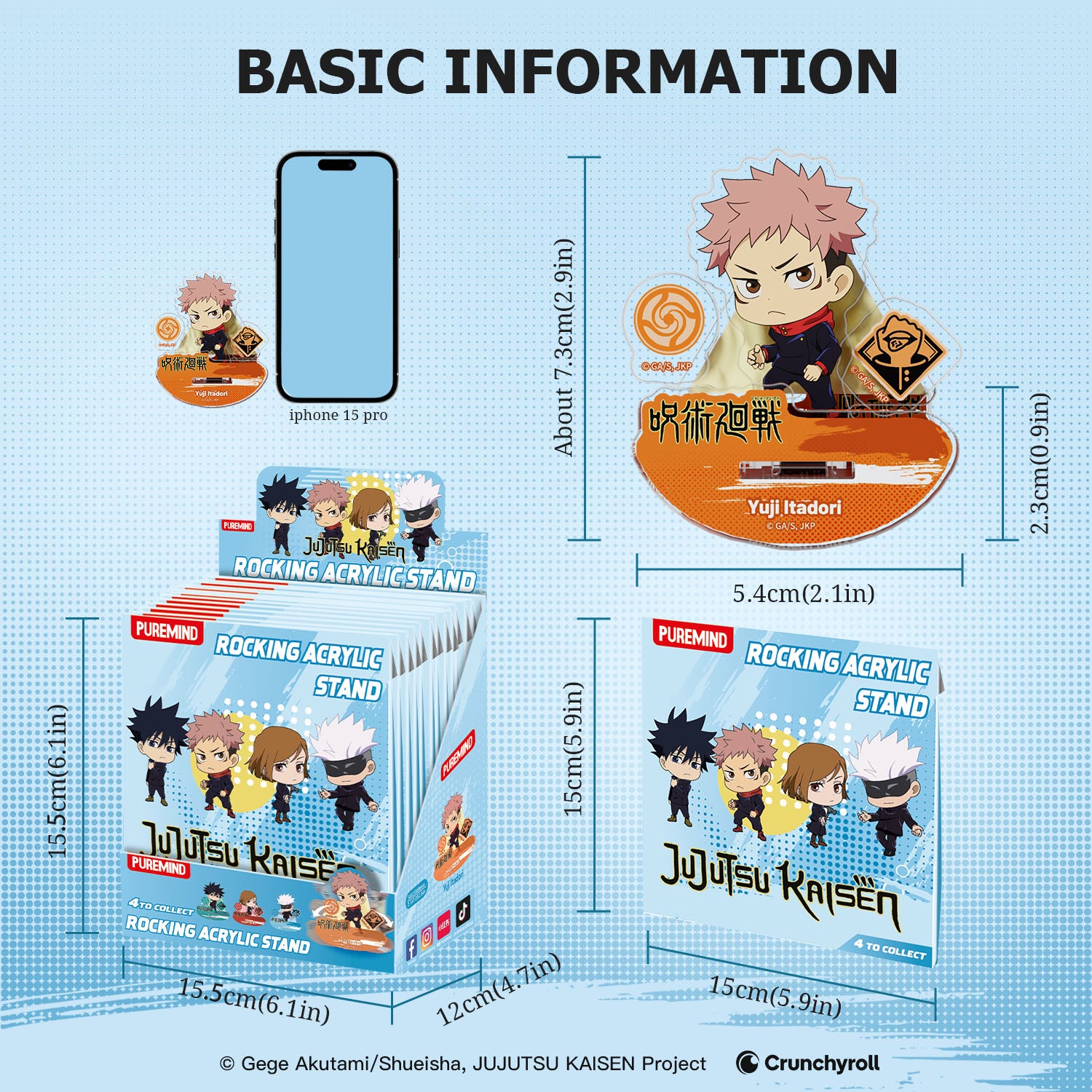 Puremind x Jujutsu Kaisen Rocking Acrylic Stand size details 2