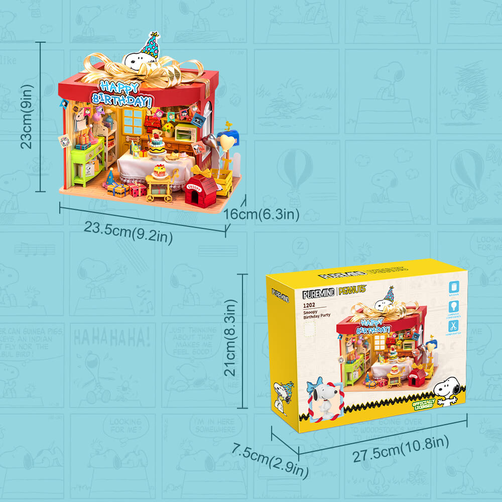 Puremind x Snoopy Birthday Party wooden puzzle size details